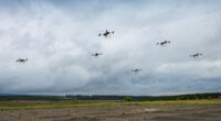 Several drones forming a swarm