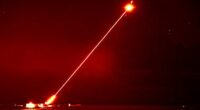 The UK's DragonFire laser directed energy weapon engages aerial targets.